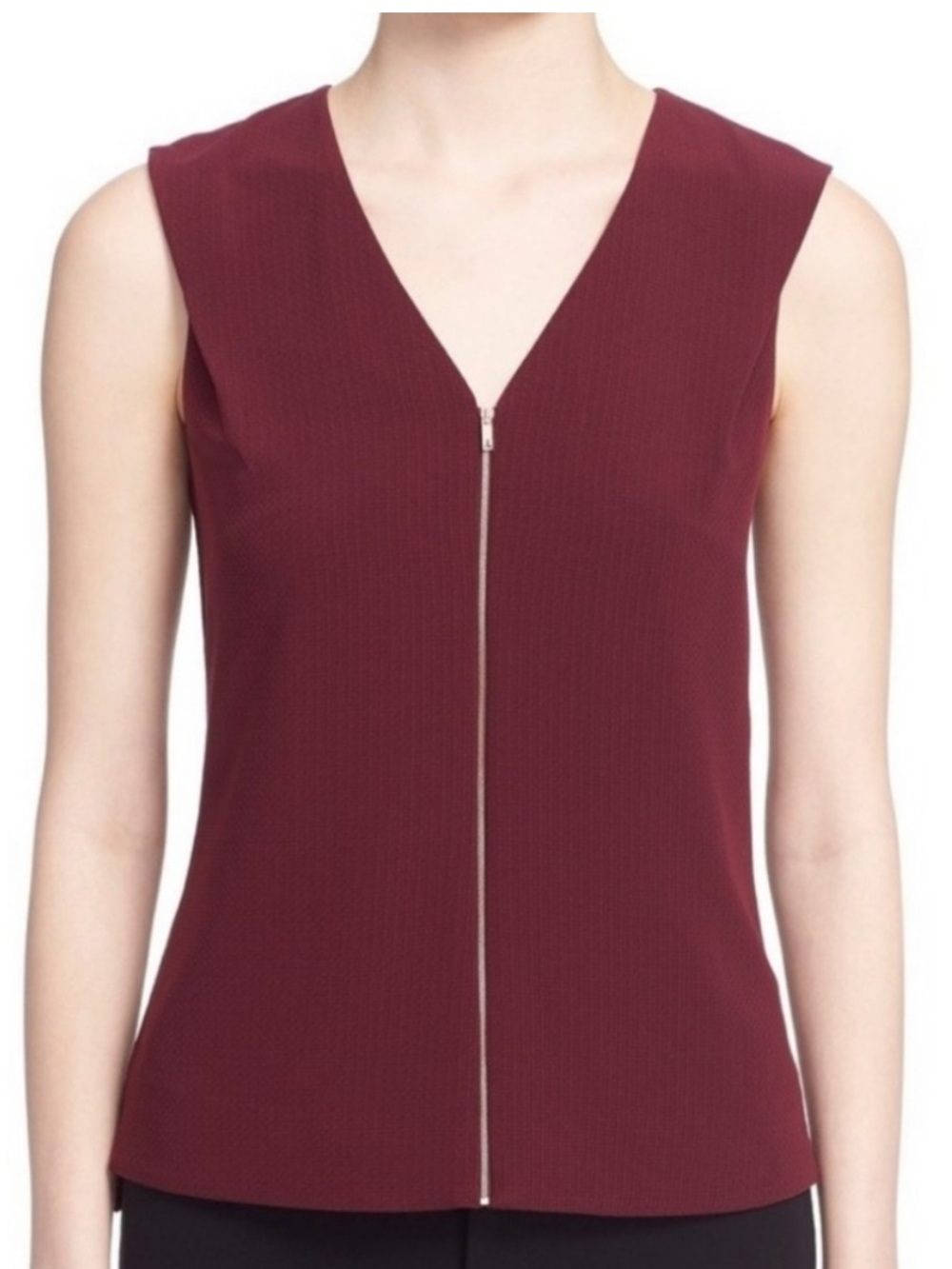 Ted Baker Zip-Front V-Neck Sleeveless Camisole — Burgundy